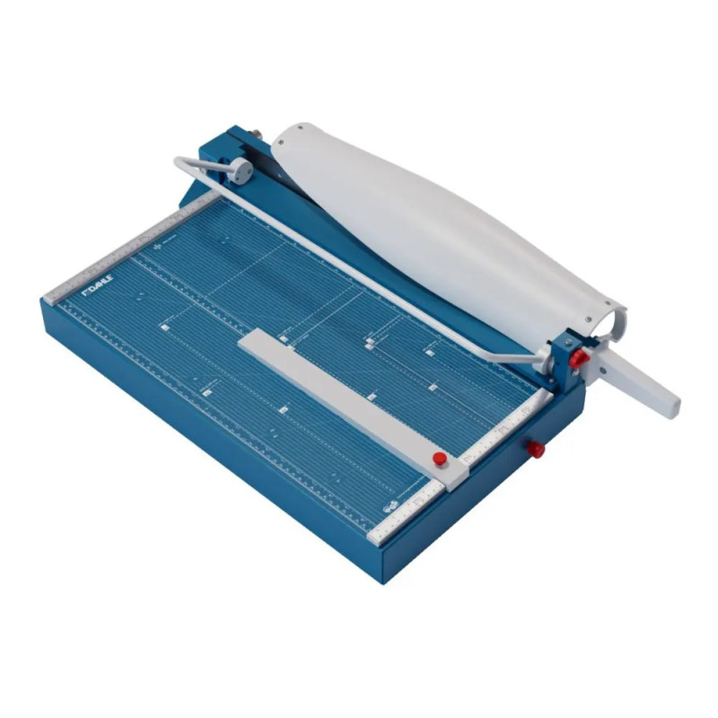 Detalle del sistema automático de seguridad y mango ergonómico en cizalla Dahle 597
